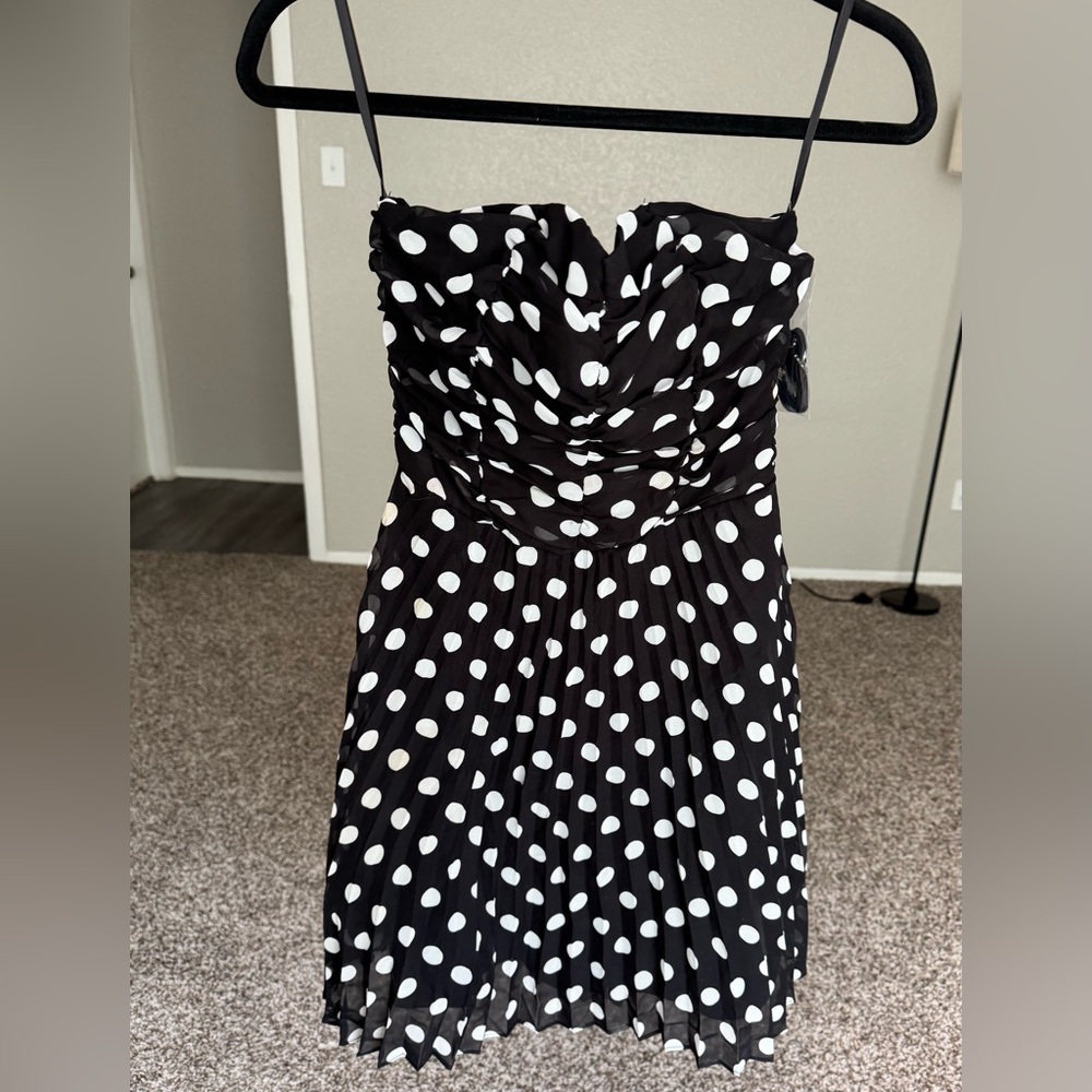 Un Deux Trois Girls Black and White Polka Dot Strapless Dress 6